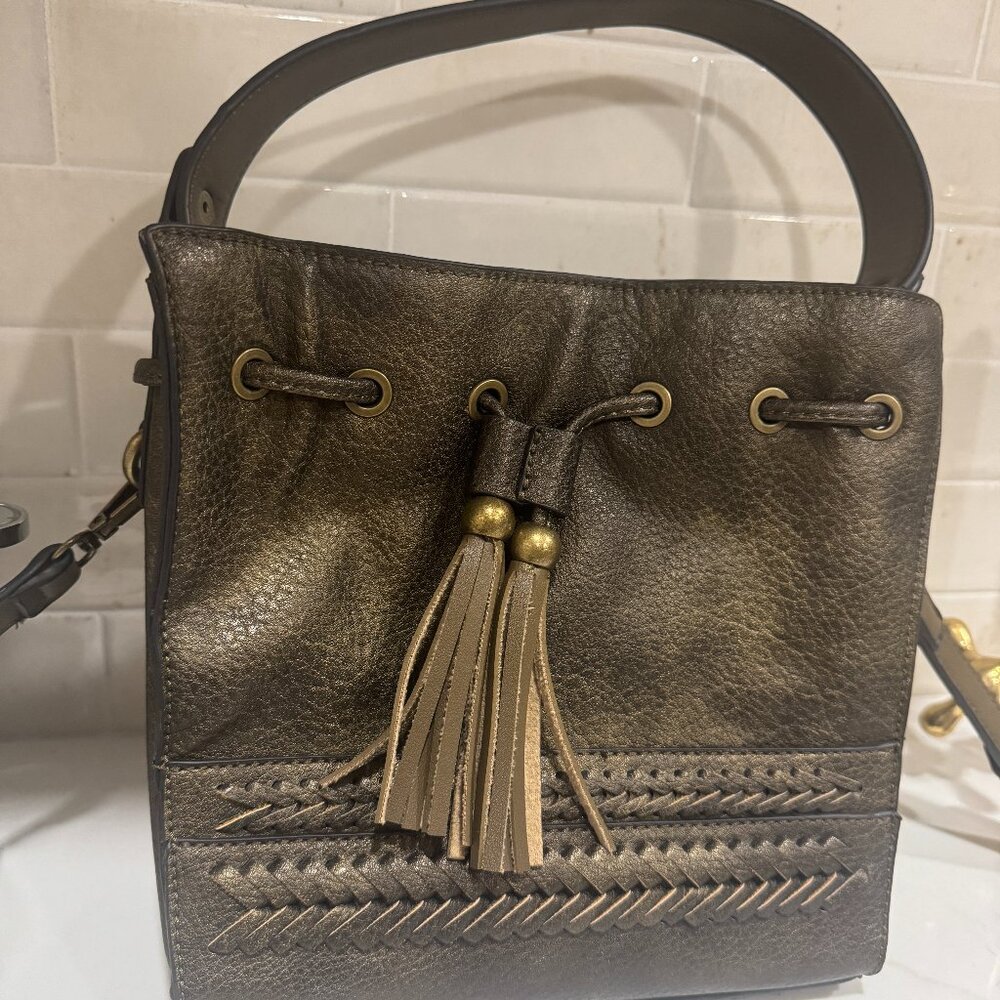 Simply Noelle Bronze Metallic Shoulder Bag with Braided Strap
